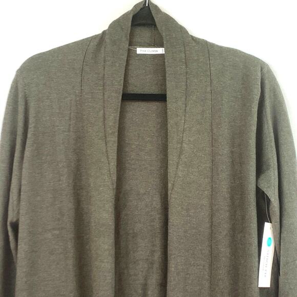 Pink Clover Cardigan Women Small Gray Long Sleeve Front Pockets Open Front - Picture 2 of 13